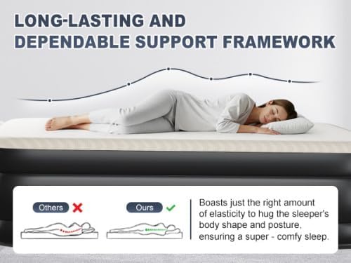 VINGLI Deluxe Air Mattress with Built-in Pump 18 Raised Blow Up Mattress with Soft Flocked Top Leakproof Inflatable Mattress for Camping Home Guestswith Storage Bag (Luxury Kaqi Queen)