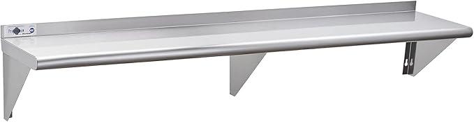 Profeeshaw NSF Stainless Steel Shelf 12” x 72” 345 lb Commercial Shelves Wall Mounted Metal Shelving with Backsplash and 2 Brackets for Restaurant Bar Utility Room Kitchen and Garage