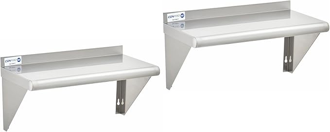 15 D x 36 W Stainless Steel 18-Gauge Wall Mount Shelf with Rear Upturn Backsplash | Commercial Grade | NSF Certified | Shelving for Kitchen Restaurant Garage - 2/Pack | 29N-232