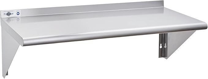 Profeeshaw NSF Stainless Steel Shelf 14” x 48” 350 lb Commercial Shelves Wall Mounted Metal Shelving with Backsplash and 2 Brackets for Restaurant Bar Utility Room Kitchen and Garage