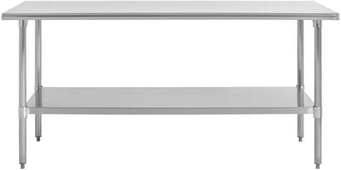 Kratos Stainless Steel Kitchen Prep Table 72x24 with Backsplash and Undershelf NSF Worktable for Restaurants - 16ga/304SS