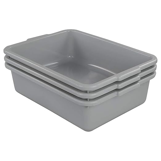 3-Pack Plastic Bus Tub 13 L Plastic Utility Bus Box Dish Pan Grey