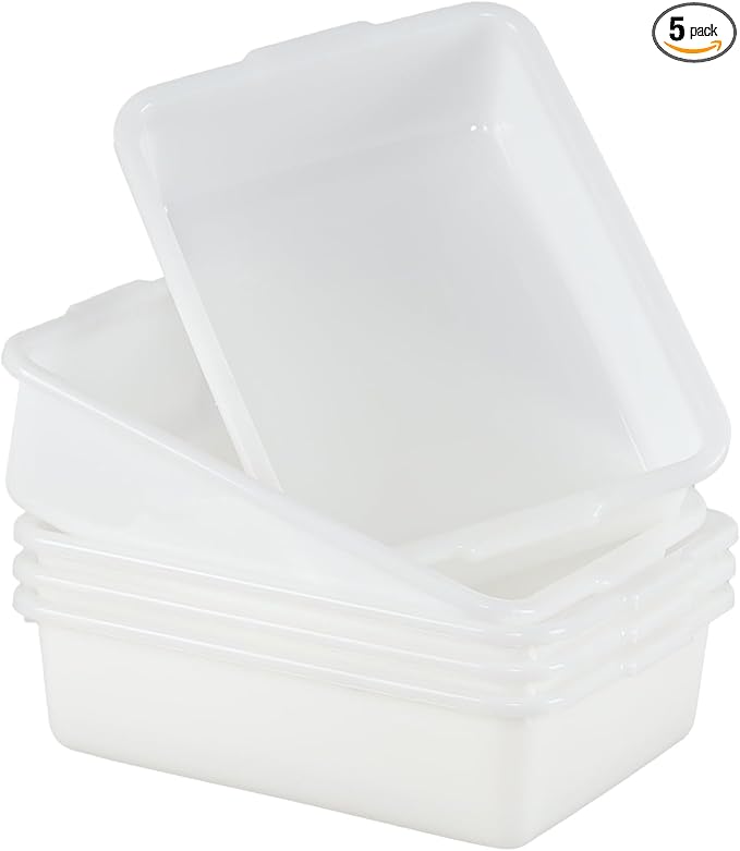 8 Liter Bus Tub Shallow Plastic Tub/Wash Basin 5 Pack White