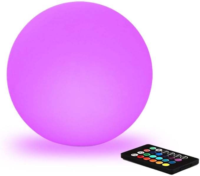 10 In LED Globe Light w/Remote 16 RGB Colors 4 Modes &amp 8 Dimmable Brightness LED Ball Light Sphere Lamp Rechargeable Orb Night Light Waterproof Outdoor Globe Lamp for Home/Yard/Lawn/Party/Pool D