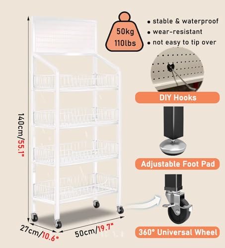 Store Display Rack Wall Mounted Storage Rack Supermarket Convenience Store4-Tier Carbon Steel Supermarket Shelf Display Rack - Floor-Standing Vegetable &amp Snack Organizer for Convenience STO