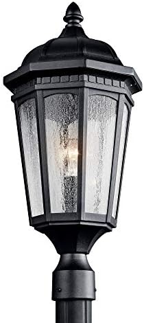 Kichler Courtyard 23.75 Exterior Post Light in Textured Black 1-Light Outdoor Porch or Patio Light with Clear Seeded Glass (23.75 H x 10.25) 9532BKT