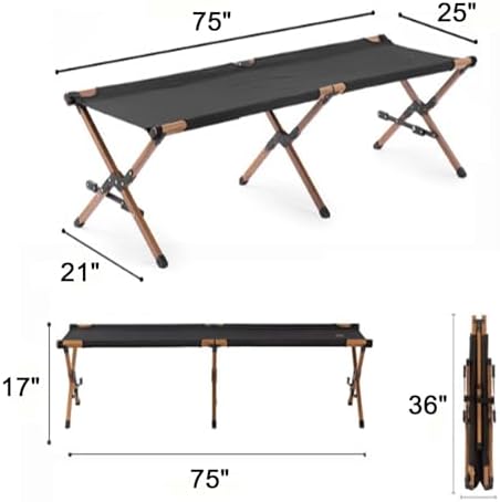 Portable Folding Adult BedCamping Cot Folding Camping Bed for Adults Portable Single Camping Cot Tent Bed Ultralight Comfortable Camp Bed Wood Frame Include Storage Bag for Indoor Out