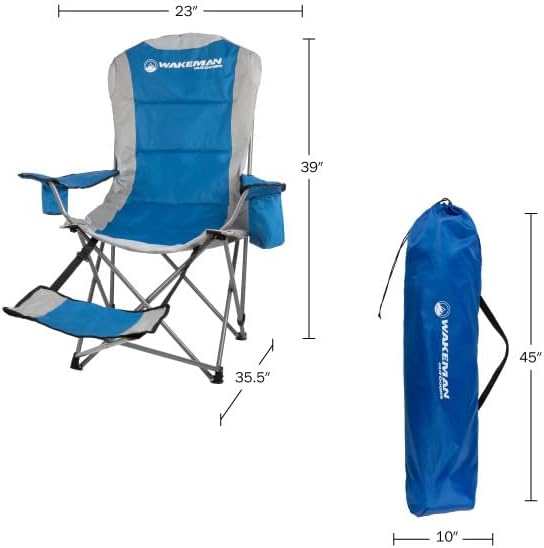 Camping Chair with Foot Rest - 300lb Capacity Beach Chair with Footrest Cupholder and Cooler Pouch - Portable Chair by Wakeman Outdoors (Blue)