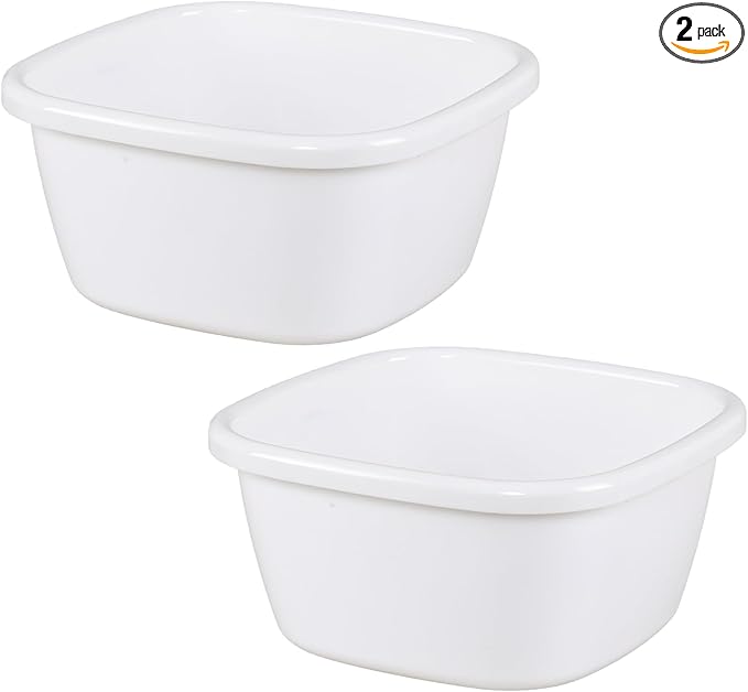 2 Plastic Wash Basins Large 18 Quart White Bucket Portable Washbasin for Washing Cleaning Foot Bath Dishes Face Cleansing Bowl Cream (2 Pack)
