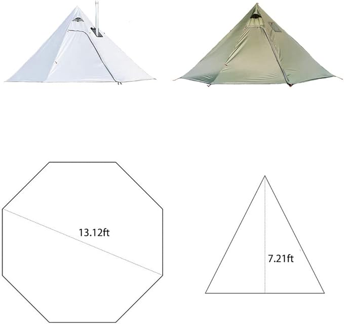 Tipi Hot Tent with Fire Retardant Stove Jack for Flue Pipes 2~3 Person Lightweight Teepee Tents for Family Team Outdoor Backpacking Camping Hiking