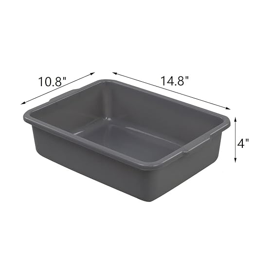 Set of 4 Plastic Bus Boxes Commercial Bus Tote/Bus Tub Grey (8 L)