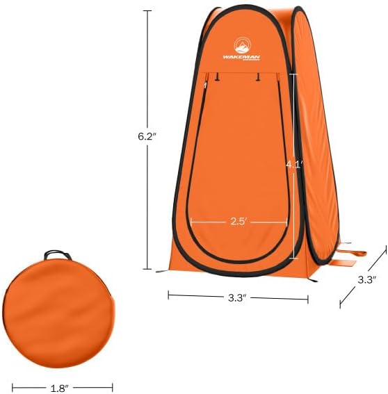 Wakeman Pop Up Changing Tent 3.3 x 3.3 x 6.2ft Camping Shower Tent for Portable Toilet Stall or Dressing Room with Carry Bag for Camping Beach or Tailgate Polyester