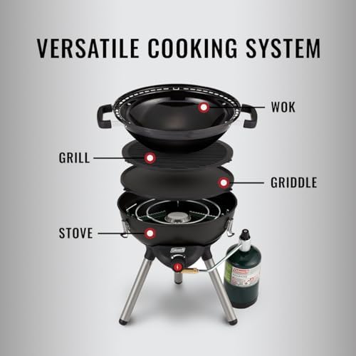 Coleman 4-in-1 Portable Propane Grill with 4 Cooking Attachments Grill/Stove/Griddle/Wok with 7000 BTUs of Power for Grilling Tailgating Camping BBQ &amp More