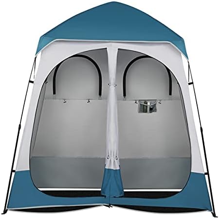 Portable Double Privacy Tent for Outdoor Shower Camping Changing Room Pop Up Dressing Shelter Folding Waterproof Blue White Oxford Fabric Easy Setup Privacy Pod for Beach Travel Fishing