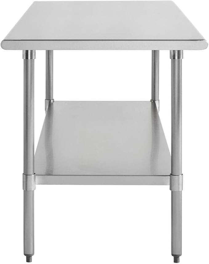 Kratos Stainless Steel Kitchen Prep Table 72x24 with Backsplash and Undershelf NSF Worktable for Restaurants - 16ga/304SS