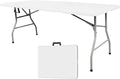 6ft Folding Table Portable Heavy Duty Plastic Utility Foldable Table Indoor Outdoor for Camping Party with Handle Lock - White