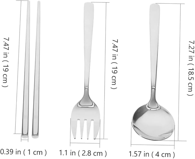 3 Sets Fork Spoon Chopsticks Stainless Steel Utensils Set Stainless Steel Spoon Travel Cutlery Utensil Case Travel Spoon Camping Tableware Stainless Steel Chopstick Rest