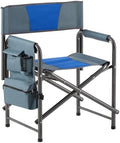 1-Piece Padded Folding Outdoor Chair with Storage PocketsLightweight Oversized Directors Chair for Indoor Outdoor Camping Picnics and FishingBlue/Grey