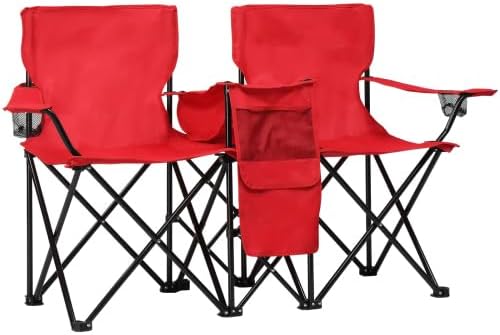Camping Chairs Folding Double Chair with Removable Umbrella Cup Holders Cooler Bag Side Pocket &amp Carry Bag for Beach Outdoor Sports Concerts Travel Picnic