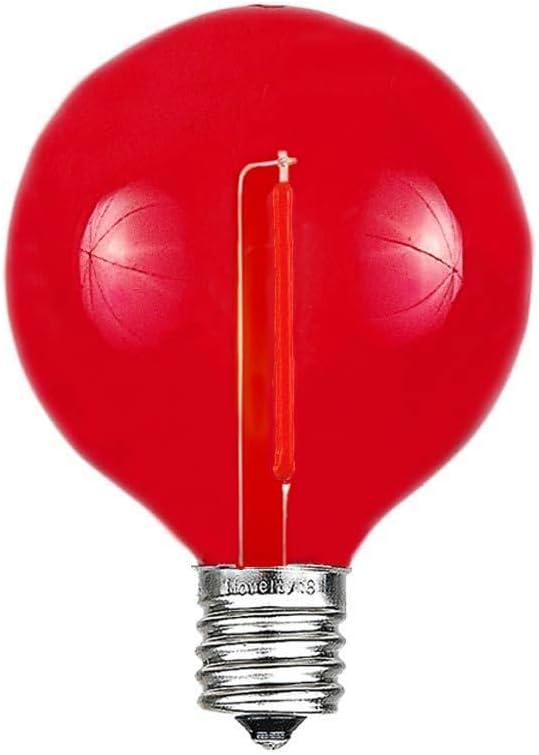 Novelty Lights 25 Pack Red G40 LED Filament String Light Bulbs E12/C7 Candelabra Base 5 Watt Equivalent Shatterproof Replacement Bulbs for Patios Canopy Lighting
