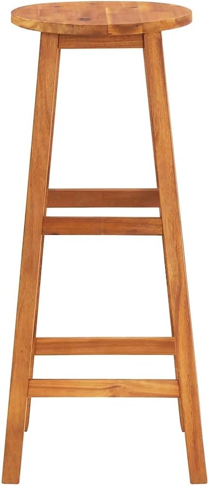 Set of 6 Solid Acacia Wood Bar Stools with Standard Footrest Rustic Indoor Outdoor Seating for High Table Durable Oil Finish Comfortable Square Design
