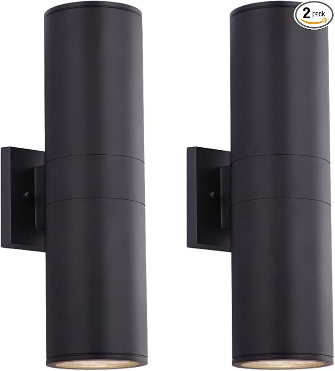Cerdeco 15 Black Modern Outdoor Wall Light 2 PackCylinder Up Down Aluminum Exterior Wall Sconce for House Porch Garage Patio Doorway EntrywayETL Listed
