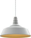 Steel Lighting Co. Manhattan Warehouse Light | Ceiling Mounted Pendant | 20 inch Dome | 4' White Cord | Large Steel Barn Light Made in America | Modern Gray Exterior/Brass Interior