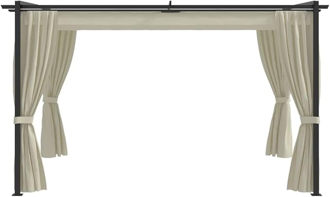 13.1'x9.8' Cream Heavy Duty Steel Gazebo with PA-Coated Canopy Roof and 2 Sidewalls for Outdoor Parties BBQs Patio Shelter Easy Assembly