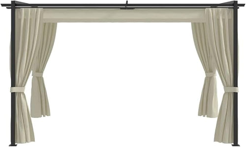 13.1'x9.8' Cream Heavy Duty Steel Gazebo with PA-Coated Canopy Roof and 2 Sidewalls for Outdoor Parties BBQs Patio Shelter Easy Assembly