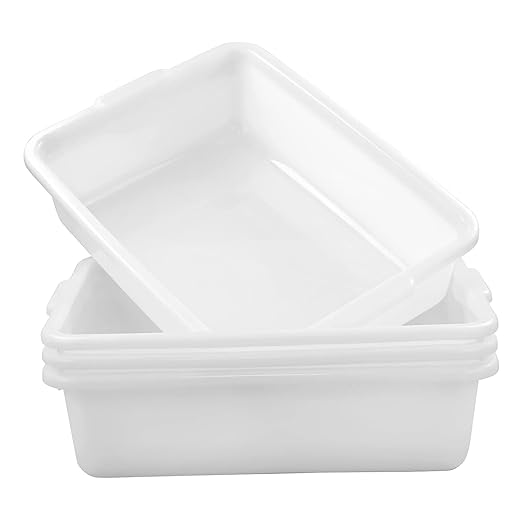 4-Pack 23 Liter Commercial Bus Tubs White Plastic Wash Basin Bus Tote Dish Wash Basin Tub Pans