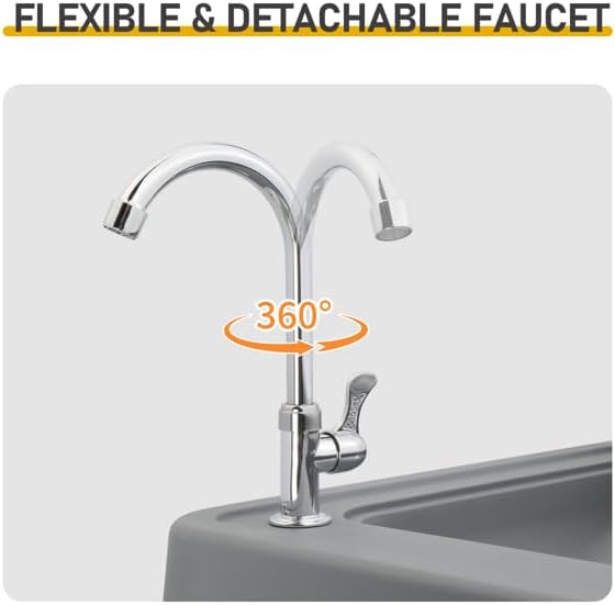 Gray Outdoor Utility Table for Cleaning Fish Deer Cleaning Station Wash Table for Garage Garden Fish Fillet Table Hunting Gear Camping Accessories Washing Tables Folding Table with Sink Faucet