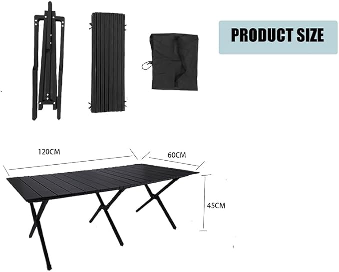 Portable Low Alluminum Roll Up Travel Folding Table for Beach Camping &amp Picnic – Compact Lightweight Multi-Purpose for Indoor &amp Outdoor Use (Black)