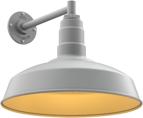 Steel Lighting Co. Gardena Barn Light | Outdoor Wall Mounted | 16 Dome | 11 Straight Arm | Farmhouse Light Made in America | Modern Gray Exterior/Brass Interior