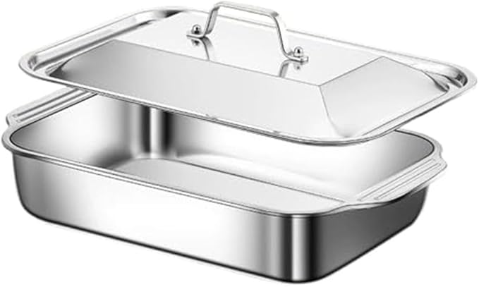 18x11 Inch Commercial Stainless Steel Pan with Lid and Cool Touch Handles Suitable for Lasagna Casseroles Sheet Pan Dinners and Bread Proofing