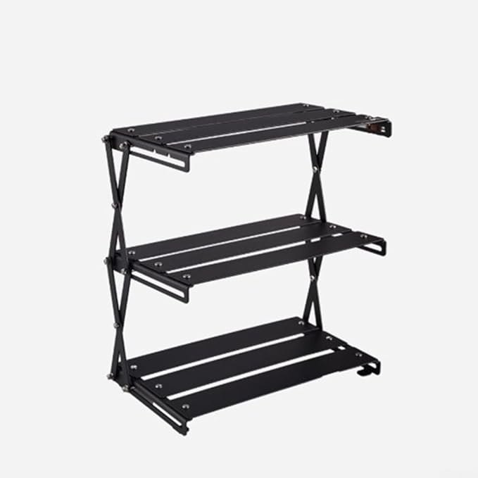 Outdoor Storage Rack Three Tier Metal Storage Rack Lightweight Camping Shelf Folding Picnic Rack BBQ Organizer Portable Cooking Shelf