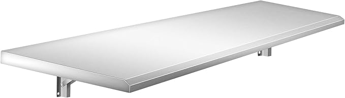 Folding Stainless Steel Concession Shelf for Food Trailers 72 x 12 Space-Saving Drop Down Metal Serving Shelves for Concession Windows