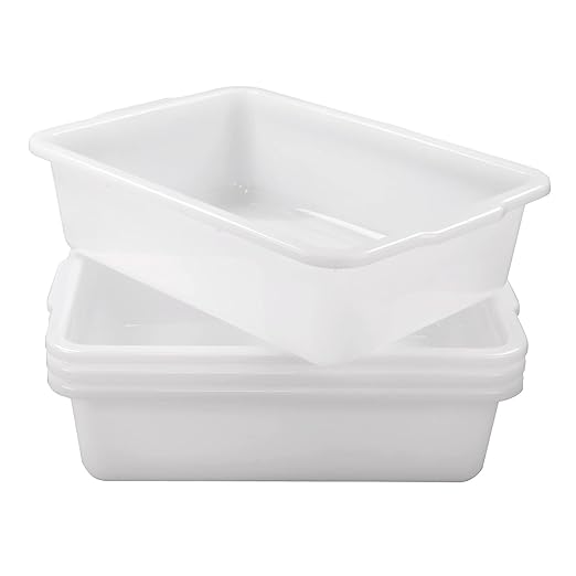 4 Packs 35 L Large Bus Tub Plastic Commercial Utility Bus Boxes Set White