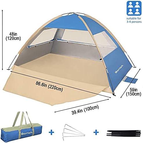 Gorich Beach Tent Sun Shelter for 3/4/6/8/10 Person with UPF 50＋ UV Protection Lightweight &amp Easy Setup Beach Shade Canopy Portable Beach Shade Tent Beach Cabana