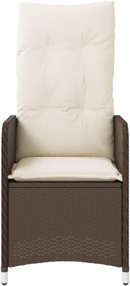 Reclining Garden Chair Set of 2 Brown All Weather Poly Rattan Patio Recliner with Adjustable Backrest 23x21.5x36.2 in Outdoor Lounge for Balcony Deck Terrace