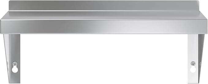 AmGood 08 Width x 16 Length | Stainless Steel Wall Shelf | Square Edge | Metal Shelving | Heavy Duty | Commercial Grade | Wall Mount | NSF Certified