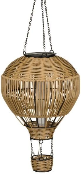Regal Art &amp Gift Hot Air Balloon Solar Lantern – Hanging Solar-Powered LED Lights Waterproof Portable Decorative Outdoor Lamp Made of Metal &amp Glass for Garden Patios &amp Pathway – Wicker (