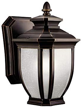 Kichler Salisbury 10.25 1 Light Outdoor Wall Light with White Linen Glass in Rubbed Bronze