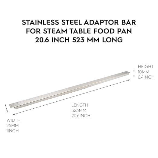 4 Pack 20.6 Inch 523 mm Stainless Steel Adaptor Bar for Food Pan Divider Bar for Food Service Bain Marie Steam Table Steam Loss Prevention
