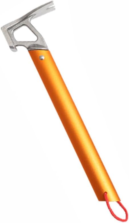 Multi-Functional Tent Stake Hammer Portable Stainless Steel Ox Horn Head Tent Stake Hammer with Aluminium Handle for Camping Hiking Backpacking Gardening (Gold)