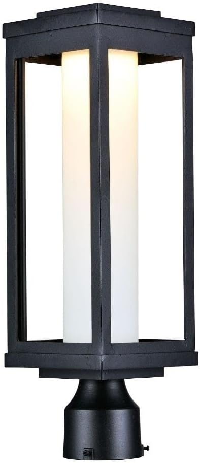 Maxim Lighting 55900SWBK Salon-12W 1 LED Outdoor Post Mount-6 Inches Wide by 19.5 inches high Finish Color: Black Glass Color: Satin White