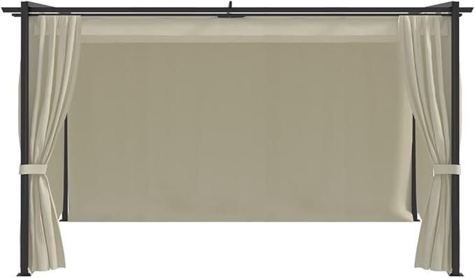13.1'x9.8' Cream Heavy Duty Steel Gazebo with PA-Coated Canopy Roof and 2 Sidewalls for Outdoor Parties BBQs Patio Shelter Easy Assembly
