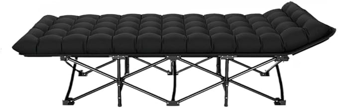 Folding Cot Lounge Chair with Removable Cushion Portable Heavy Duty Adjustable Pillow Reclining Compact Design for Outdoor Beach Camping Patio Garden