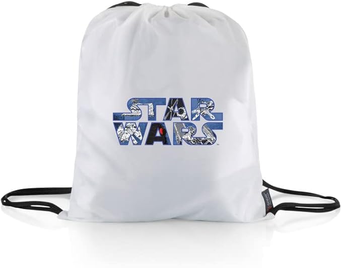 Picnic TIME Star Wars Impresa Picnic Blanket Lightweight Fleece Beach and Outdoor Blanket with Drawstring Backpack and Easy Fold Design (Black and White)