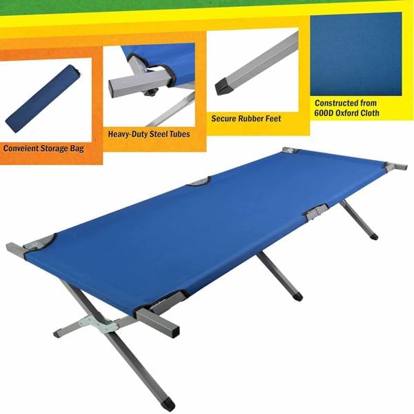 Portable Folding Camping Cot Heavy Duty Sleeping Bed with Carrying Bag 610D Oxford Cloth &amp Lightweight Aluminum Frame 275lbs Load Outdoor Cot for Adults Travel Hiking Office (Navy blue 1 P