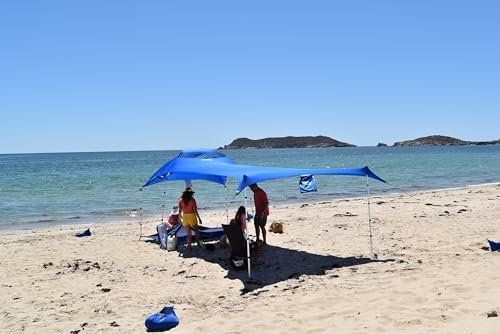 Basecamp Plus Beach Shade Sun Shelter | 9.5x6.5 Ft Beach Cabana Portable Sun Shade Canopy Outdoor Camping Canopy Beach Picnic Backyard Pool | Converts to Hammocks Sand Anchors